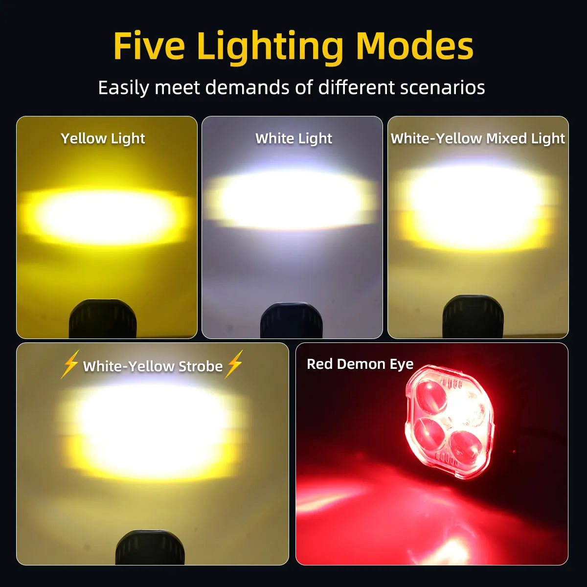1/2pcs Motorcycle 4Lens Mini LED Spotlight White Yellow Stobe Red Ringlight Flash DRL Driving Lamp Fog Lamp 12V