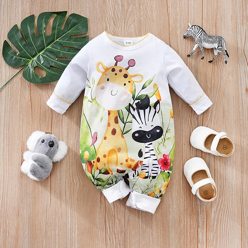 Newborn Baby Girl Clothes colourful Deer print Comfortable Spring and autumn long sleeves Outfit for Toddler Girl 0-18 Months