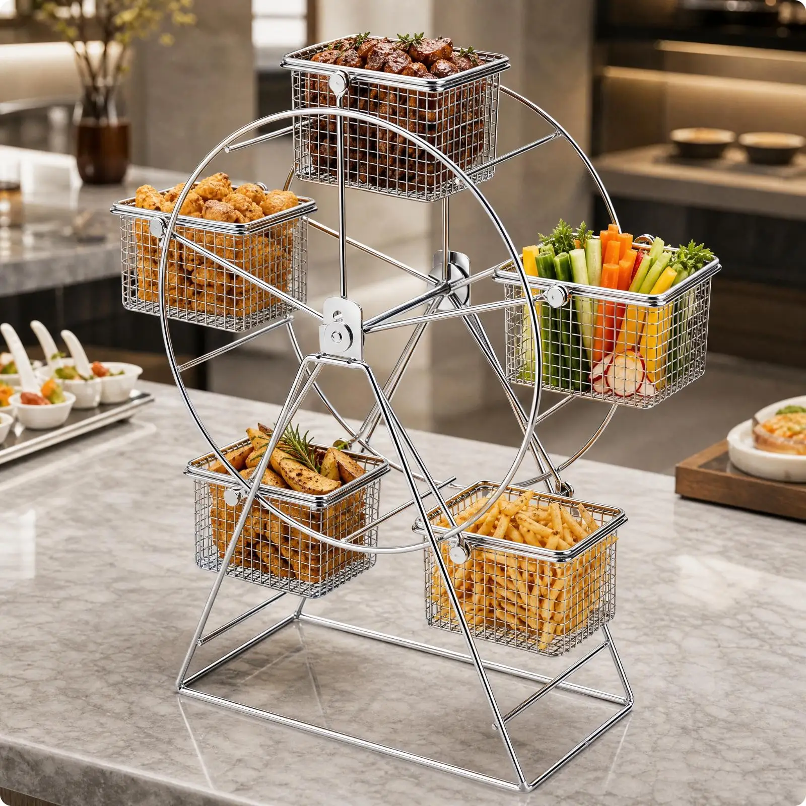 Creative Buffet Rotating Cake Display Rack Stainless Steel Snack Stand for Tea Party Tabletop Serving