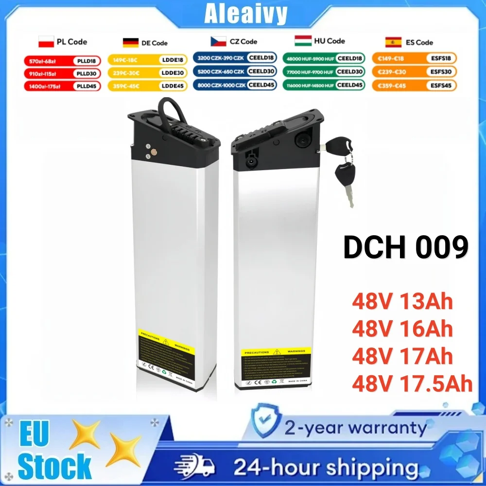 Batteria per e-bike 48V 13Ah 16Ah 17Ah 17.5Ah DCH-009 con BMS integrato da 30A per la nuova Engwe EP-2 Pro Engine Pro MATE X Pieghevole, fornita con caricabatterie da 54.6V