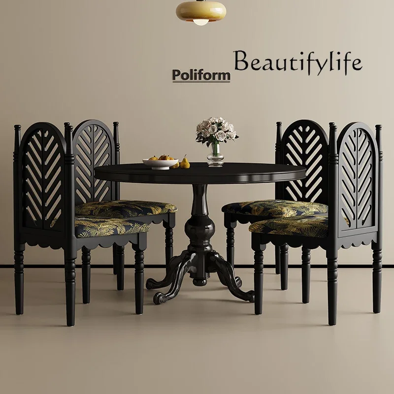 

R French Antique Style Solid Wood Dining Chair Home New Chinese Retro Restaurant Chair Designer Coffee Hotel Back Chair