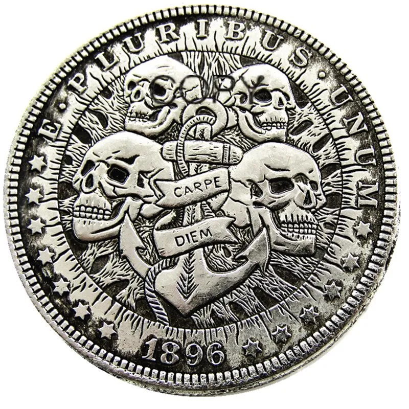 HB(24) US 1896 P-CC-S-O Morgan Dollar skull zombie skeleton Silver Plated Copy Coins