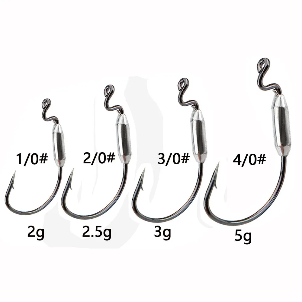 5pcs Soft Worm Lure 1/0# 2/0# 3/0# 4/0# Offset Fishing Hook High Carbon Steel Wide Crank Fishhook 2g 2.5g 3g view 2