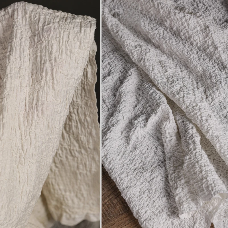Pleated Texture Embroidery Knitted Cotton Linen Fabric Creative Sweater Dress Handmade DIY Bag Clothing Designer Fabric