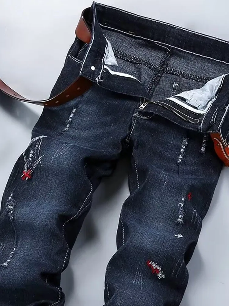 Jeans elastici a gamba dritta sportivi retrò di nuova tendenza della moda autunno e primavera per uomo Pantaloni in denim larghi e comodi di alta qualità