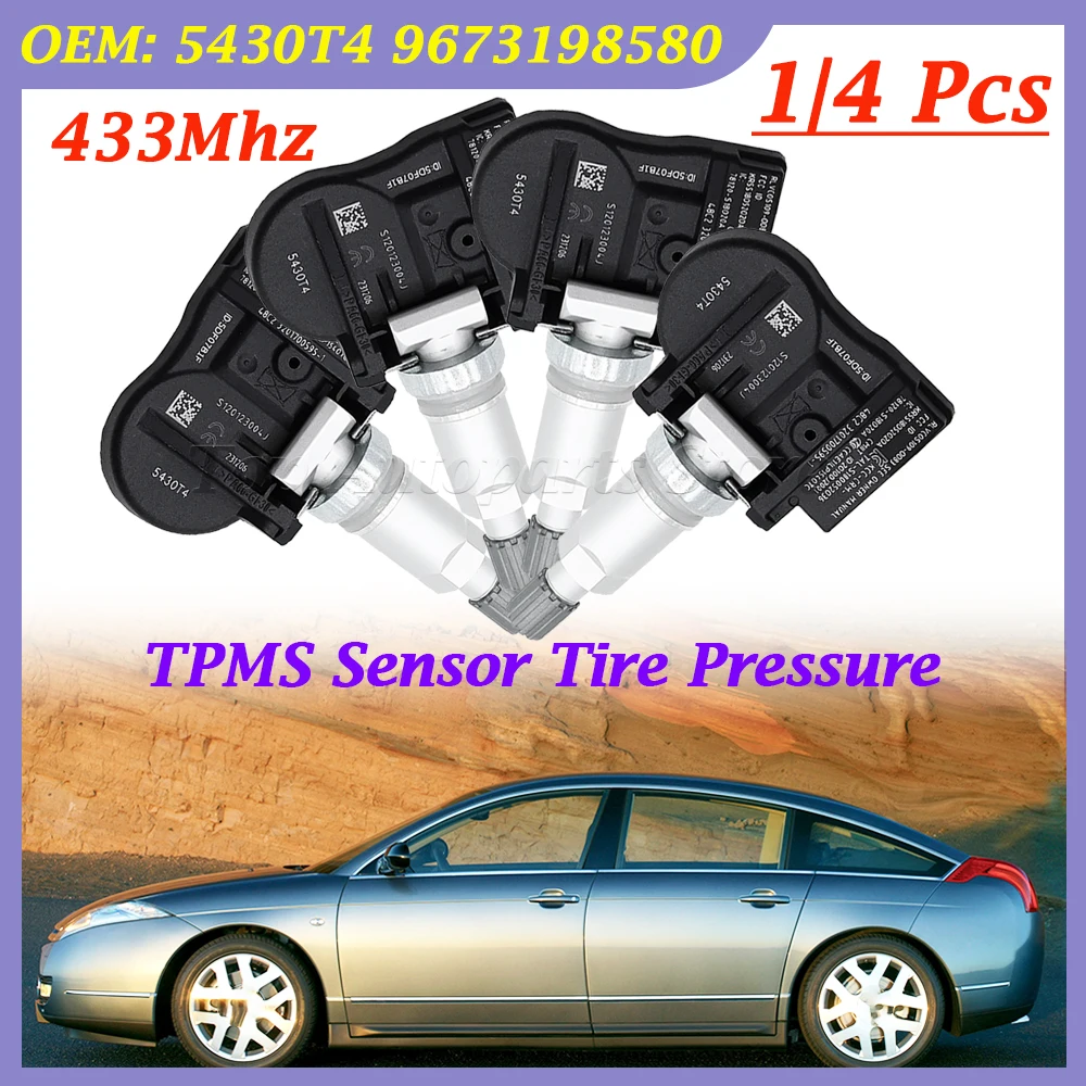 For Peugeot 207 307 407 508 607 807 1007 For Citroen C4 C5 C6 C8 5430T4 9673198580 433Mhz Car TPMS Tire Pressure Monitor Sensor