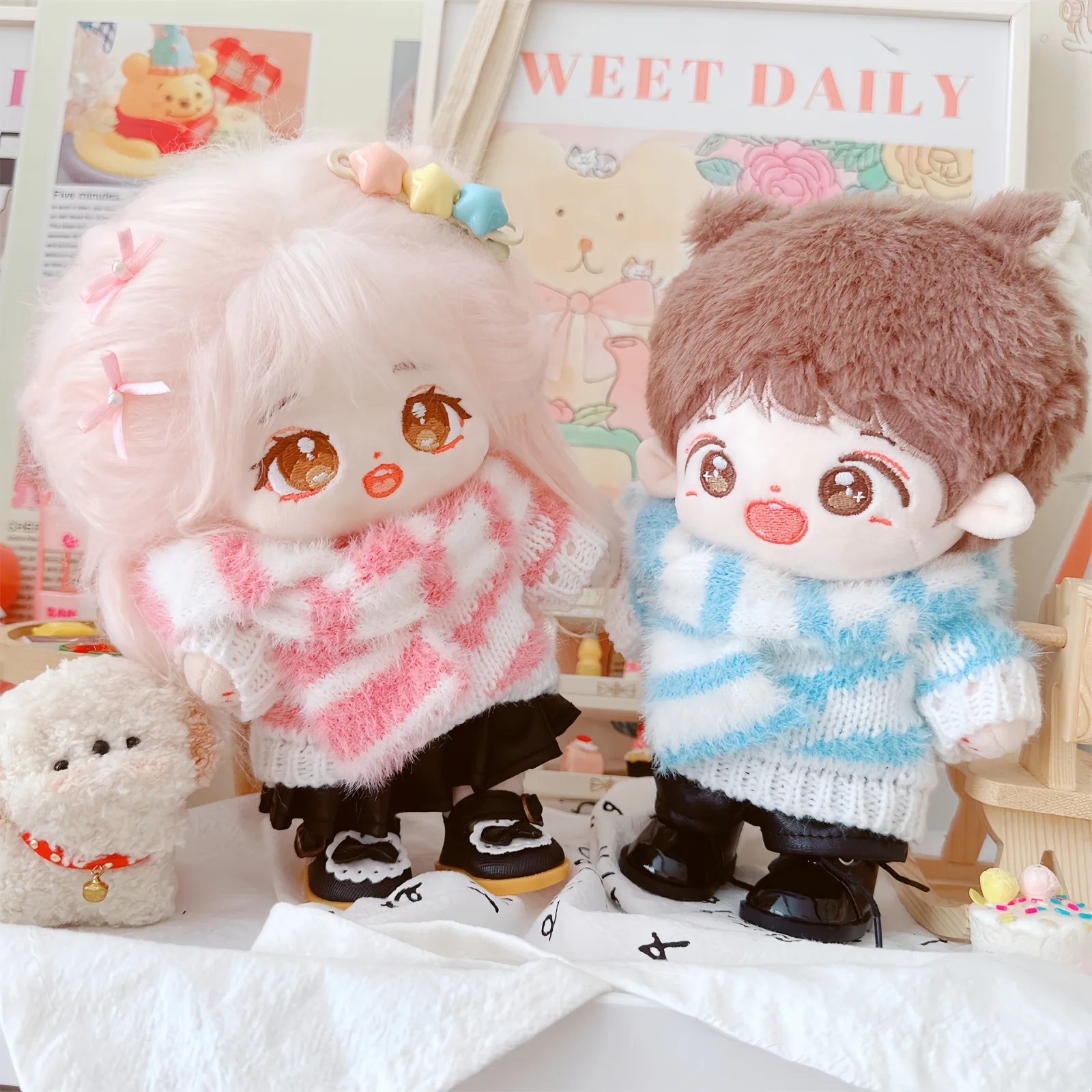 

20cm Cute Idol Plush Doll Wear Fluffy Sweater Scarf Shoes Clothes Set Kawaii No Attribute Stuffed Cotton Naked Dolls Soft Toys