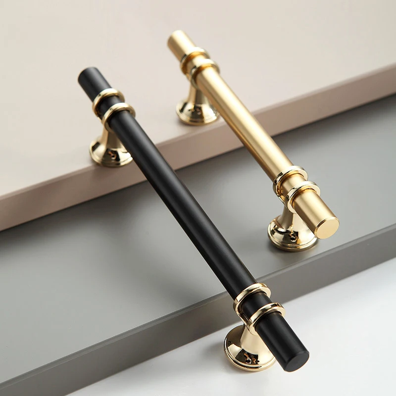 Simple Cabinet Handles Black And Gold Furniture Pulls Luxury Kitchen Door Knobs Straight T Bar Cupboard Hardware  222
