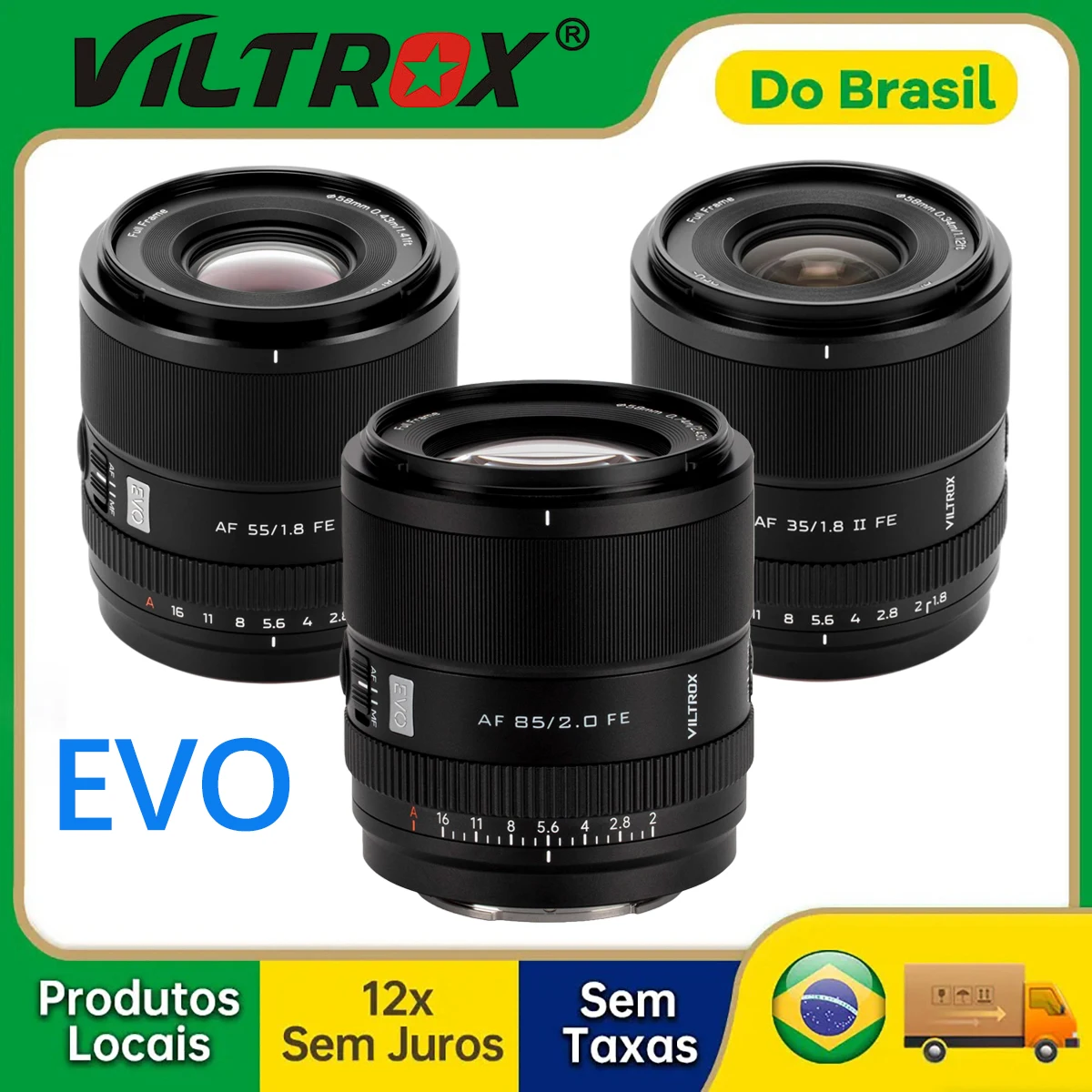【Do Brasil】Lente de Retrato Viltrox 35mm 55mm F1.8 85mm F2.0 EVO Full Frame AF para Sony E-Mount ZV-E10 a7 a6600 ZV-E10 II FX3 A7IV