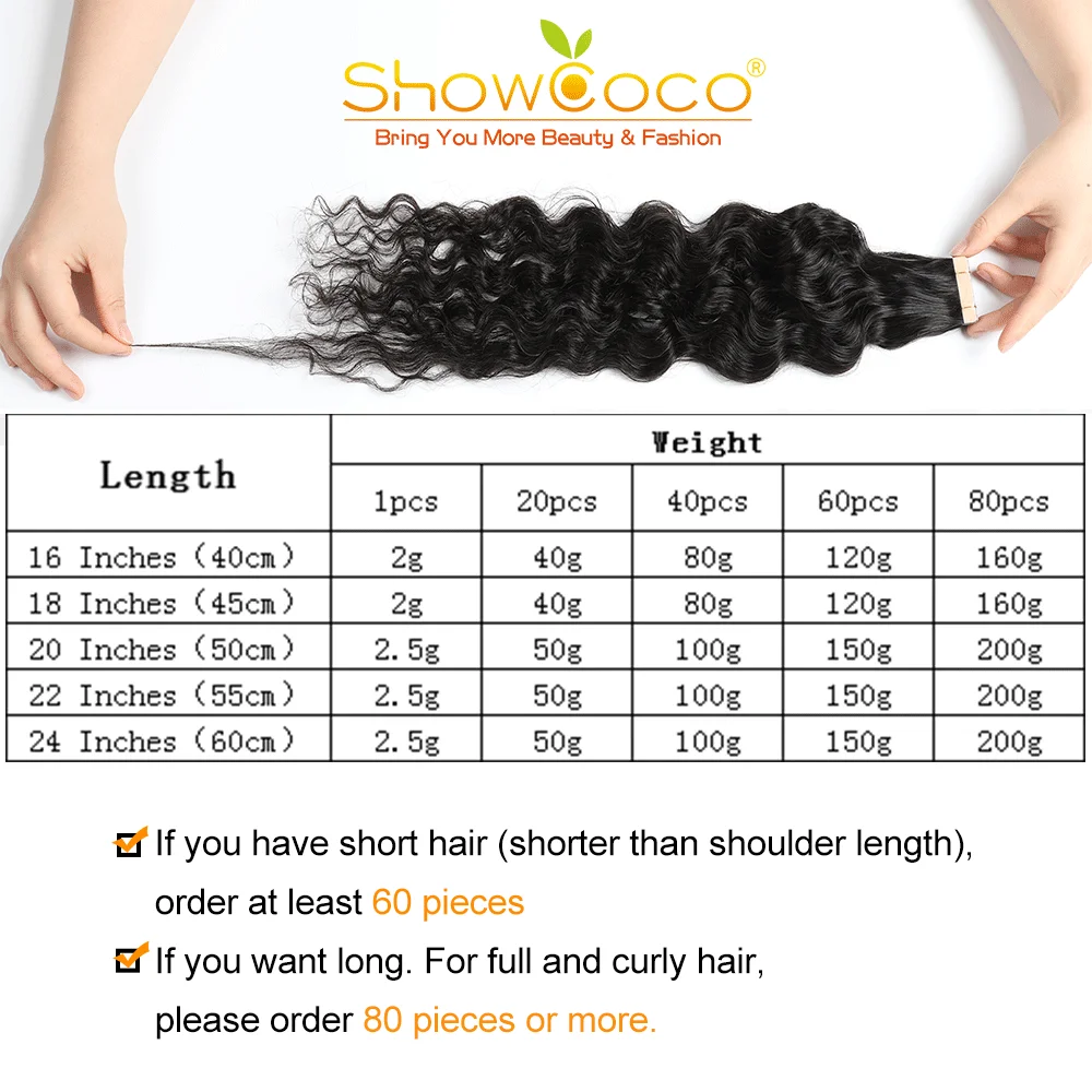 ShowCoco-Cinta en extensiones de cabello humano, cinta rizada profunda, extensiones de cabello Ins, trama de piel negra sin costuras, extensiones de cabello Natural Remy