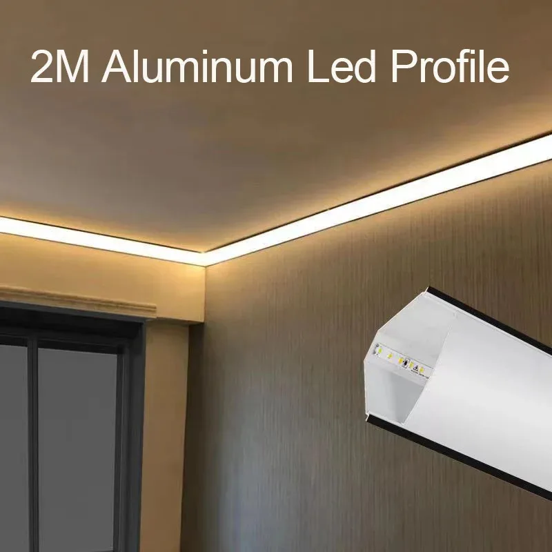 壁洗浄不要のオープンアルミプロファイル2mトップコーナーLED発光天井ハードバーストリップ照明ホームデコレーション