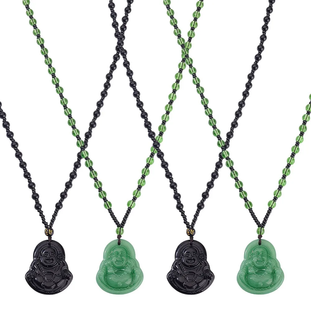 

4Pcs 2 Colors Glass Pendant Necklaces Mixed Color 24.41 inch(62cm) 2pcs/color