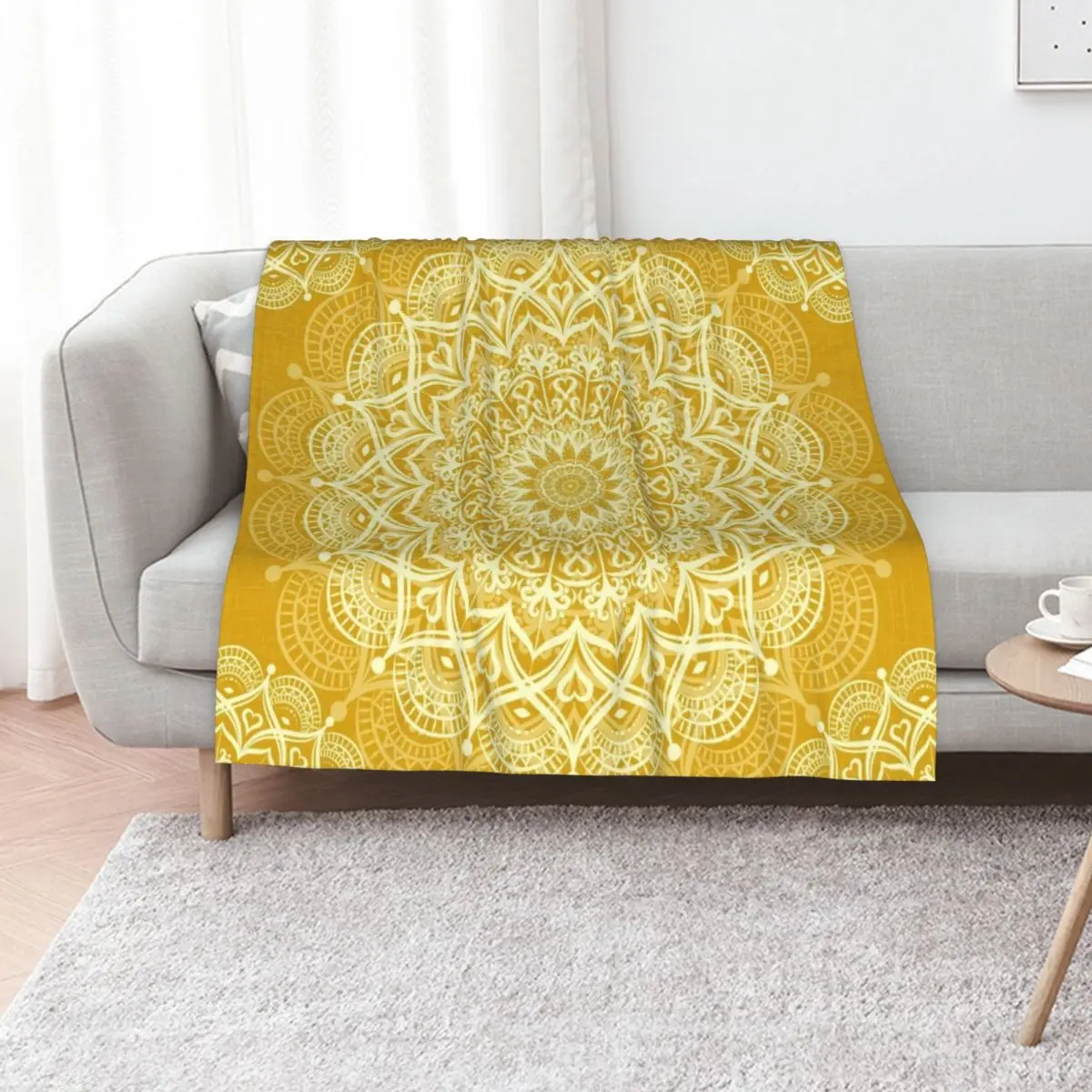 

Boho Golden Yellow Mandala Throw Blanket Picnic cosplay anime funny gift halloween Blankets