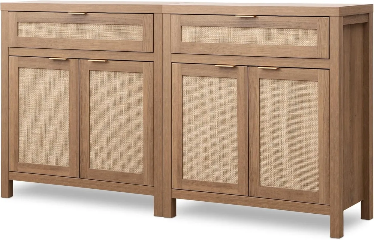 Набор буфет-буфет из 2 шт., шкаф для хранения из ротанга Credenza, консольный шкаф в стиле бохо с ящиком, Farmh