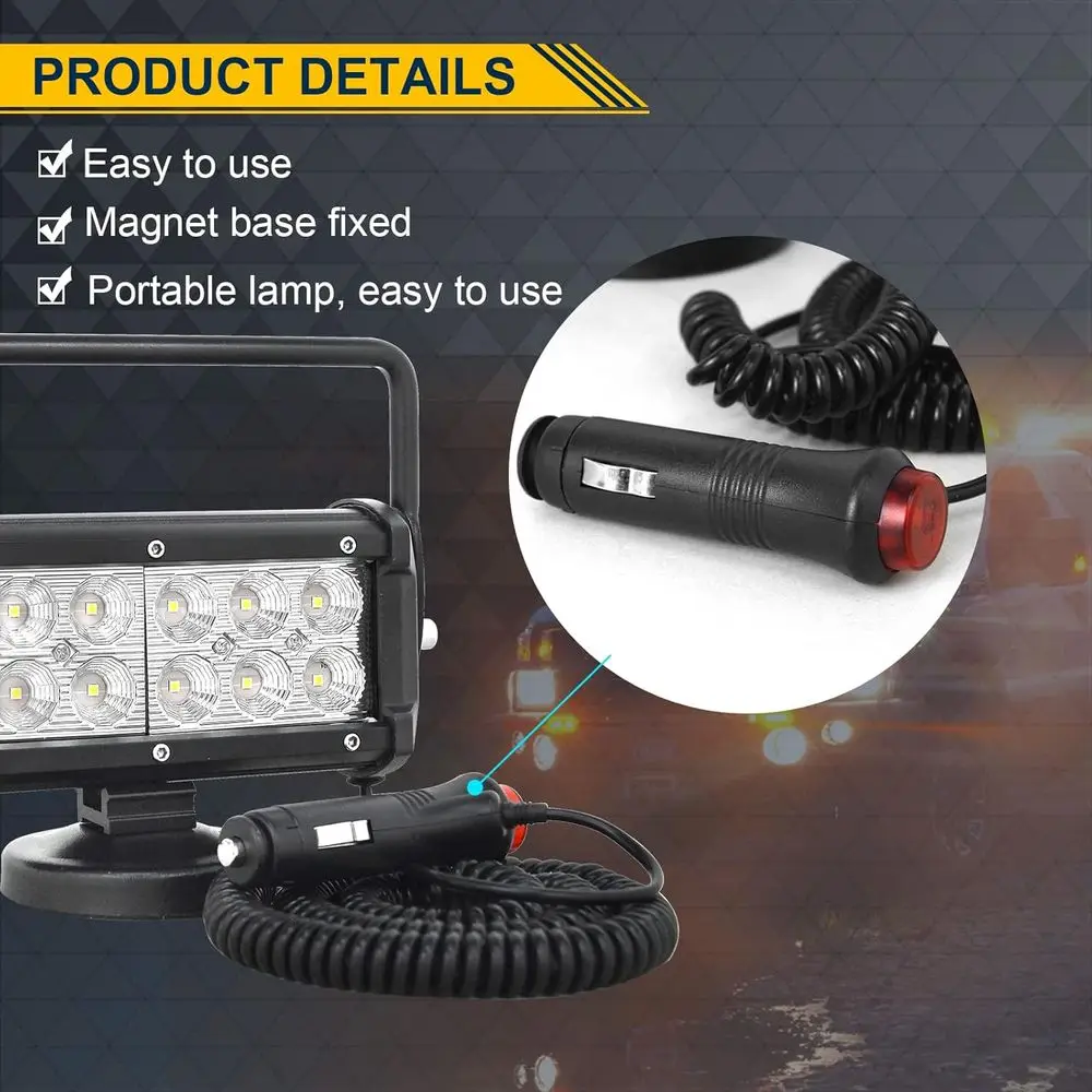 Barra luminosa da lavoro a LED magnetica portatile da 7 36 W, luce diurna 6000 K, 12 V/24 V per veicoli fuoristrada e attrezzature pesanti