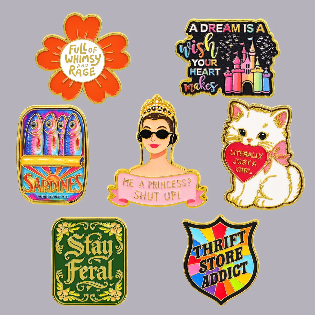 Flower Quotes Enamel Pin Rainbow Thrift Store Addict Badges Lapel Pins for Backpacks Clothing Badges Adorn Jewelry Friends Gift