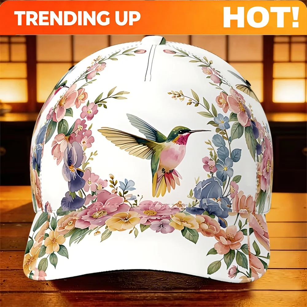 Customization Floral Hummingbird Men'S Baseball Cap, Fashion, Casual, Outdoor, Travel, Sports, Daily Wear, Gift, Christmas Gift