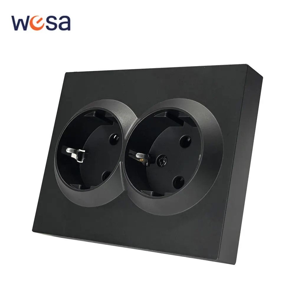 WESA Zwart Stopcontact 16A Standaard Stopcontact Met Aardstekker Vlamvertragende Spuitverf Plastic Paneel Stopcontact