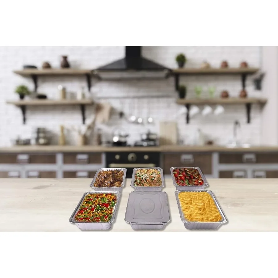 مقالي ألومنيوم يمكن التخلص منها مع أغطية 100 عبوة 1 قطعة عشاء عموم مستطيل تجهيزات المطابخ أفضل استخدام لإعداد وجبات الخبز والطهي