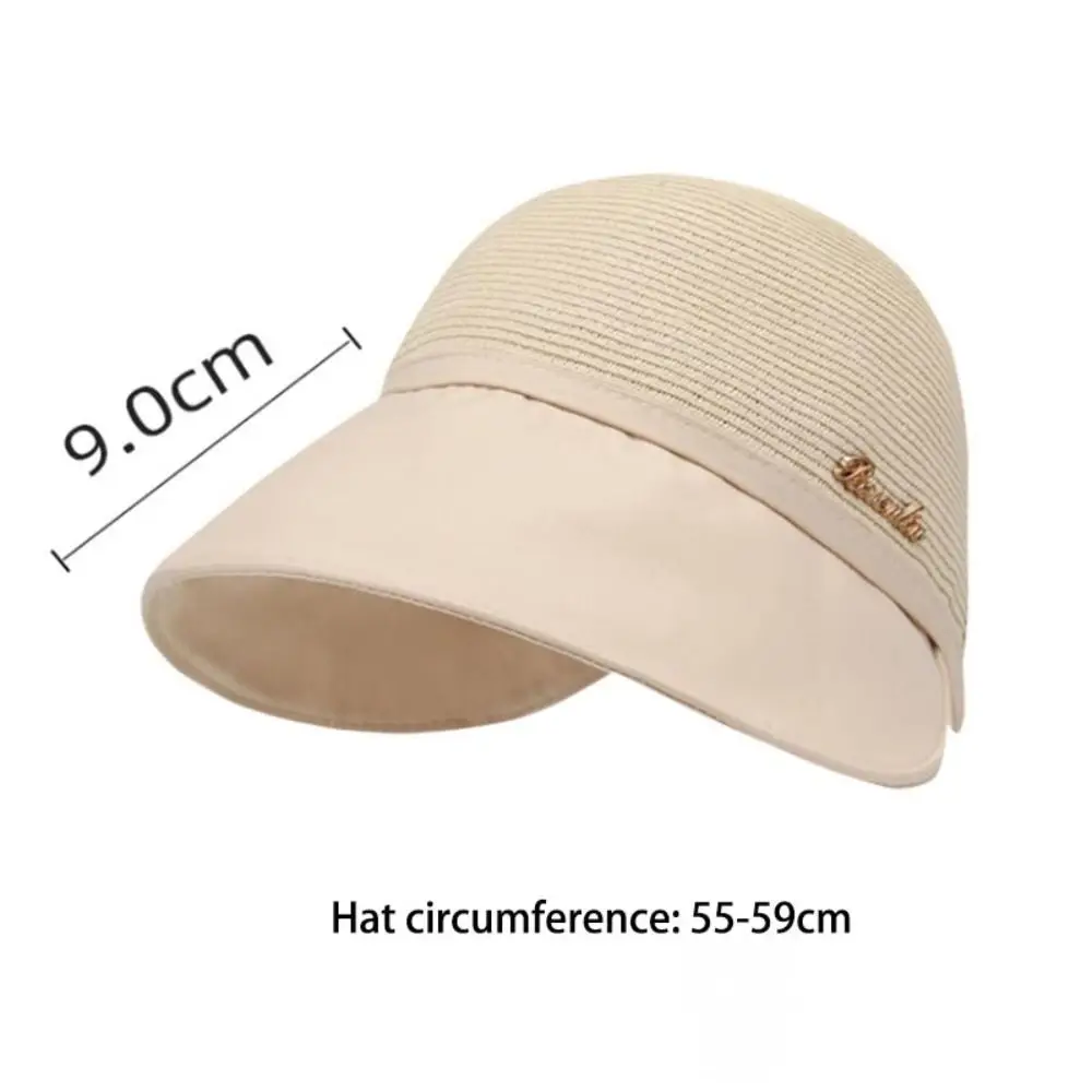 Fashion Summer Women Bucket Hat Stitching Sunscreen Straw Sunshade Cap Foldable Wide Brim Panama Cap Ponytail Baseball Caps