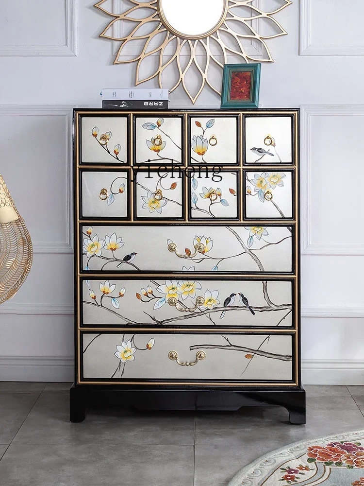 ZC New Chinese Antique Medicine Cabinet Curio Cabinet Solid Wood Side Cabinet Locker Storage Cabinet