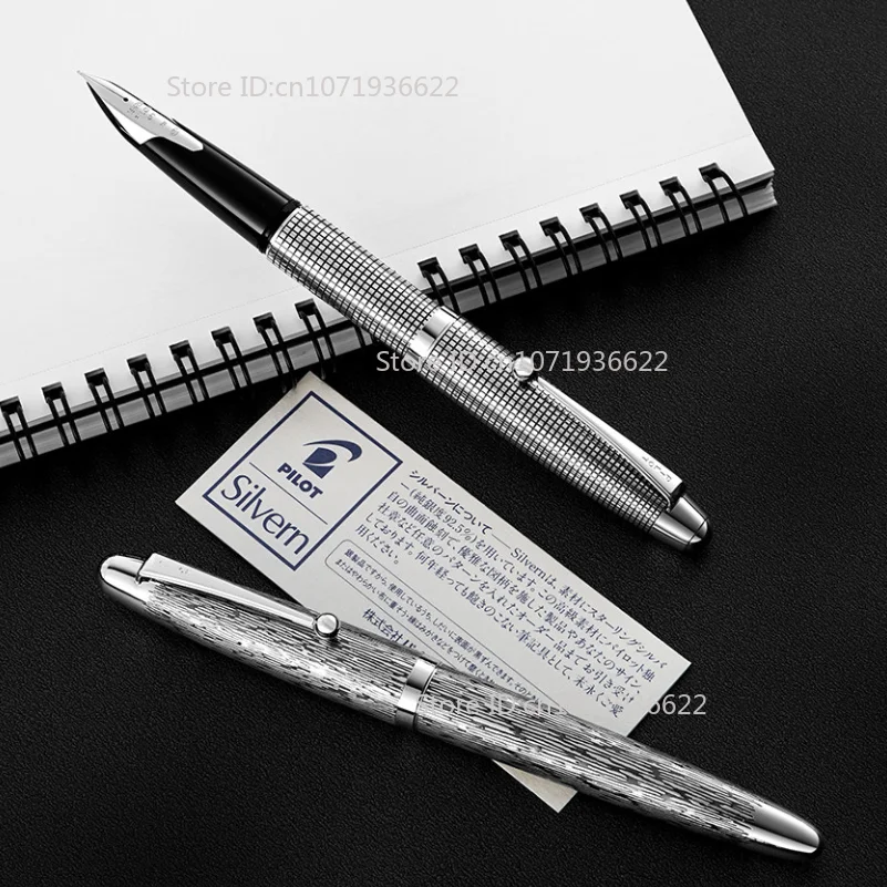 Japan PILOT Sterling 925 Silver Fountain Pen Rhodium Plated 18K Gold Nib Stone Grid Spun Pattern Engraved Business Signature Pen