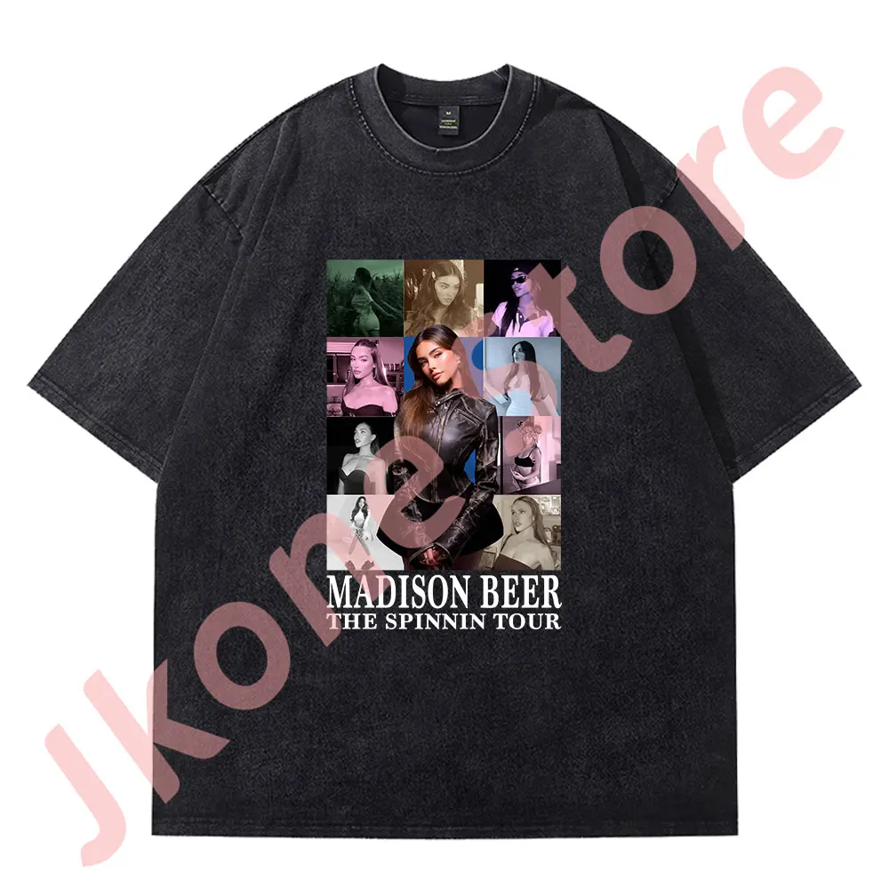 Madison Beer Spinnin Tour Vintage Wash Tee Summer Women Men Fashion Casual Cotton Short Sleeve T-Shirts