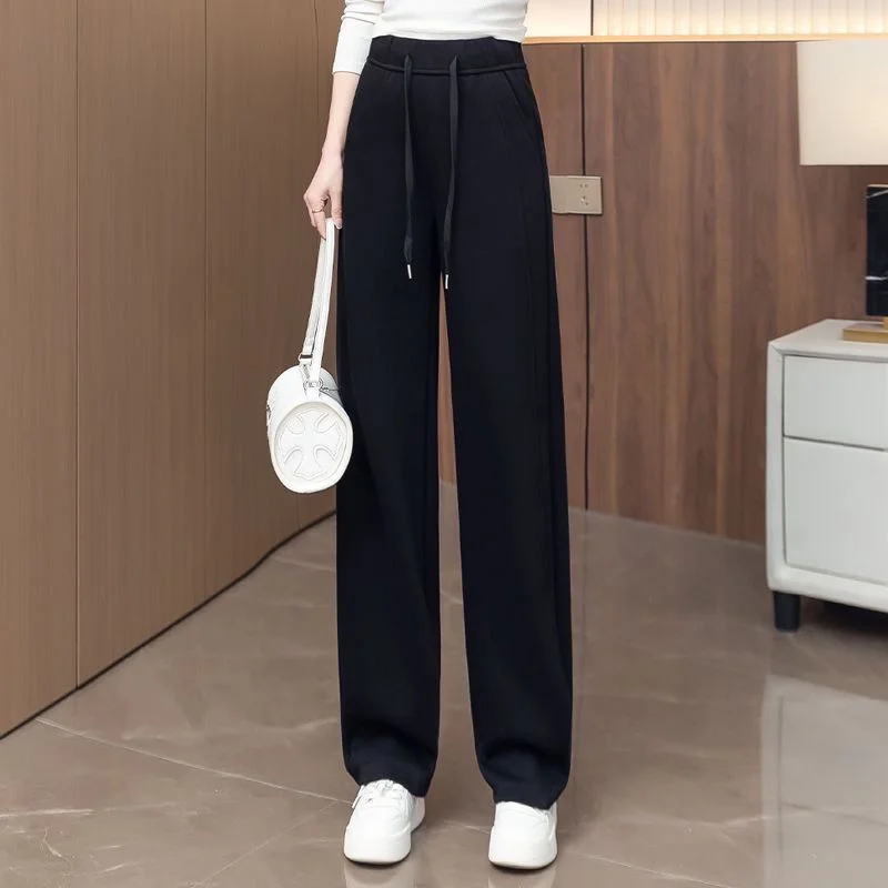 แฟชั่นกางเกงขากว้างผู้หญิงฤดูใบไม้ผลิฤดูใบไม้ร่วง 2025 ใหม่เอวสูงตรงกางเกงสุภาพสตรีกางเกงกีฬาสบายๆหญิง