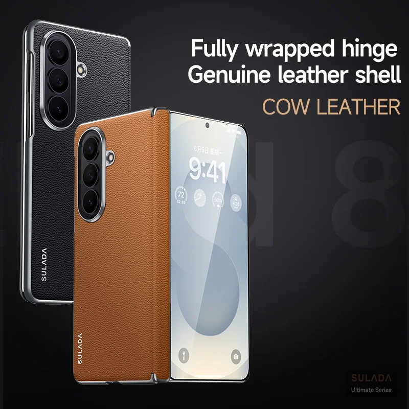 Original Sulada Genuine Cowhide Leather MagSafe Case For Samsung Galaxy Z Fold8 Ultra Fold7 Magnetic Hinge Axis Armor Back Cover