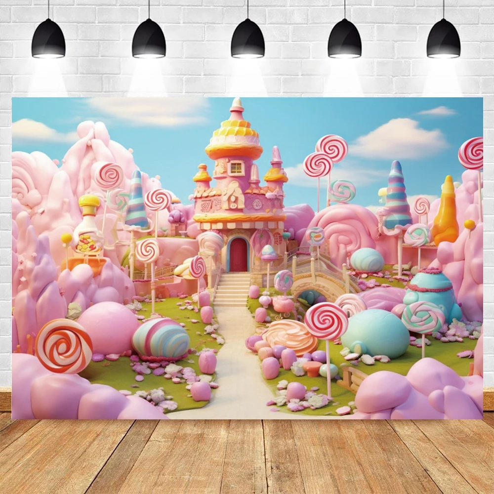 Fairy Tale Candyland Backdrop Candy Lollipop Princess Castle Wonderland Baby Shower Girls Birthday Party Photography Background