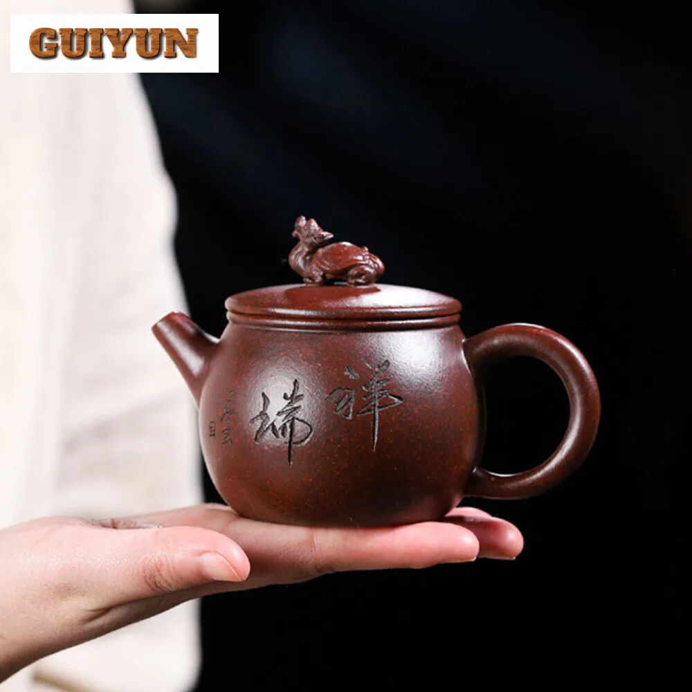 

220ML Ancient Yixing Purple Clay Teapots Handmade Pot Raw Ore Dragon's Blood Sand Mud Kettle Zisha Teaset Teaware Ornaments Gift