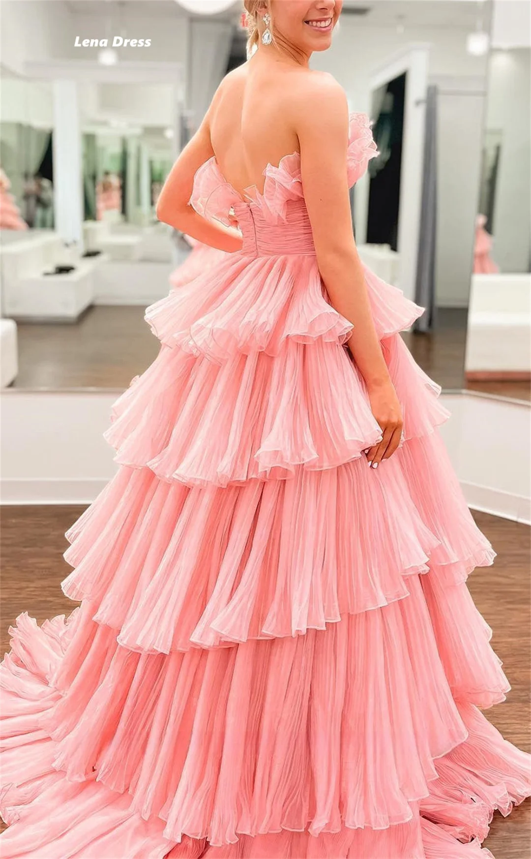 Lena Gauze Dresses for Special Events Layered Evening Luxury Dress 2024 Pink Off the Shoulders Elegant Long Dresses Woman Party