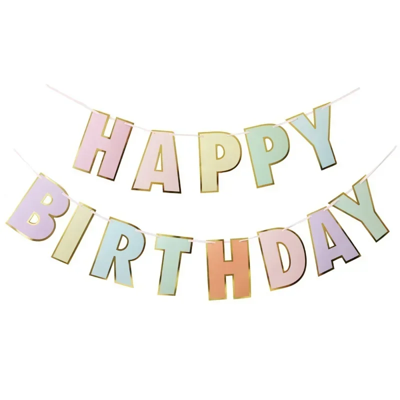 HAPPY BIRTHDAY Banner Kids Boy Girl Baby 1st Birthday Pastel Party Decoration Rainbow Candy Pastel Garland Bunting — zdjęcie 3