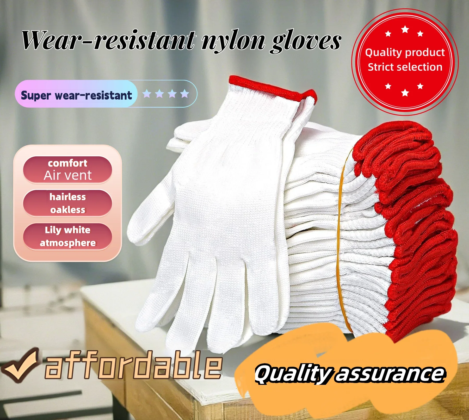 12 Pairs，Knitted Cotton Work Gloves, Lightweight Safety Glove,Elastic Work Gloves,