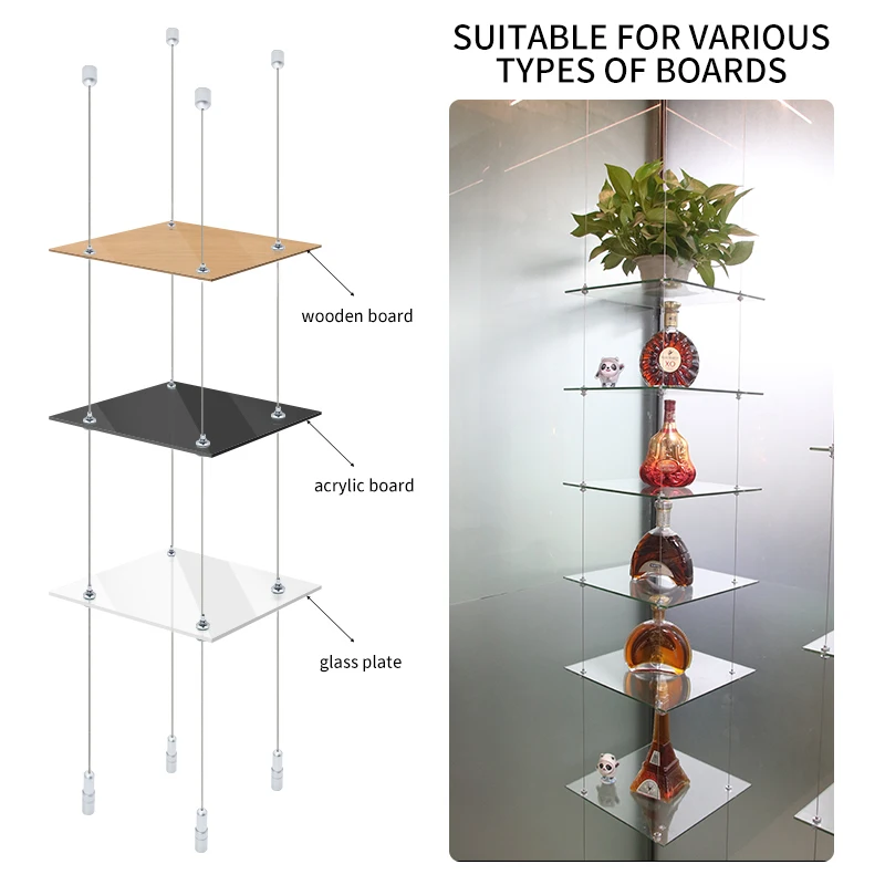 

1.5mm stainless steel wire rope, acrylic board display metal rope with fixed hanging code, adjustable board/glass