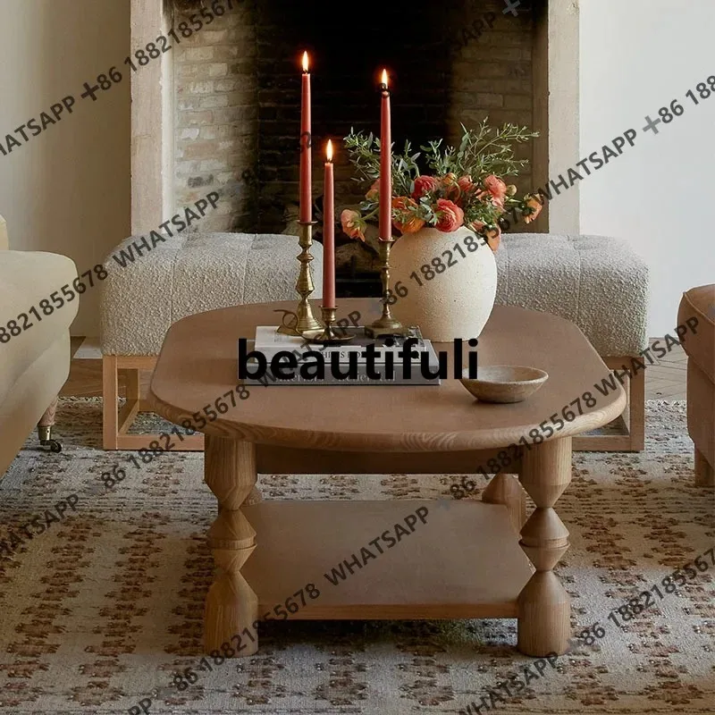 

H French retro oval oak home living room artistic sense simple coffee table American leisure
