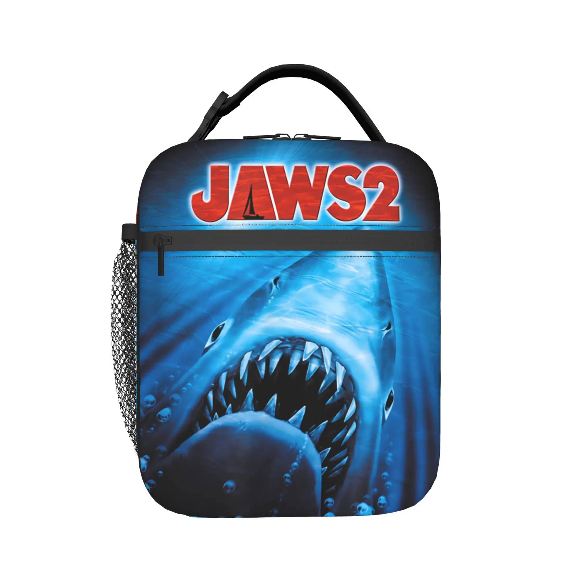 Jaws 2 Anniversary Poster Lunch Bag Outdoor Picnic Portable Zipper Thermal Tote Handbags For Women  Oxford Graphic Cooler Bag