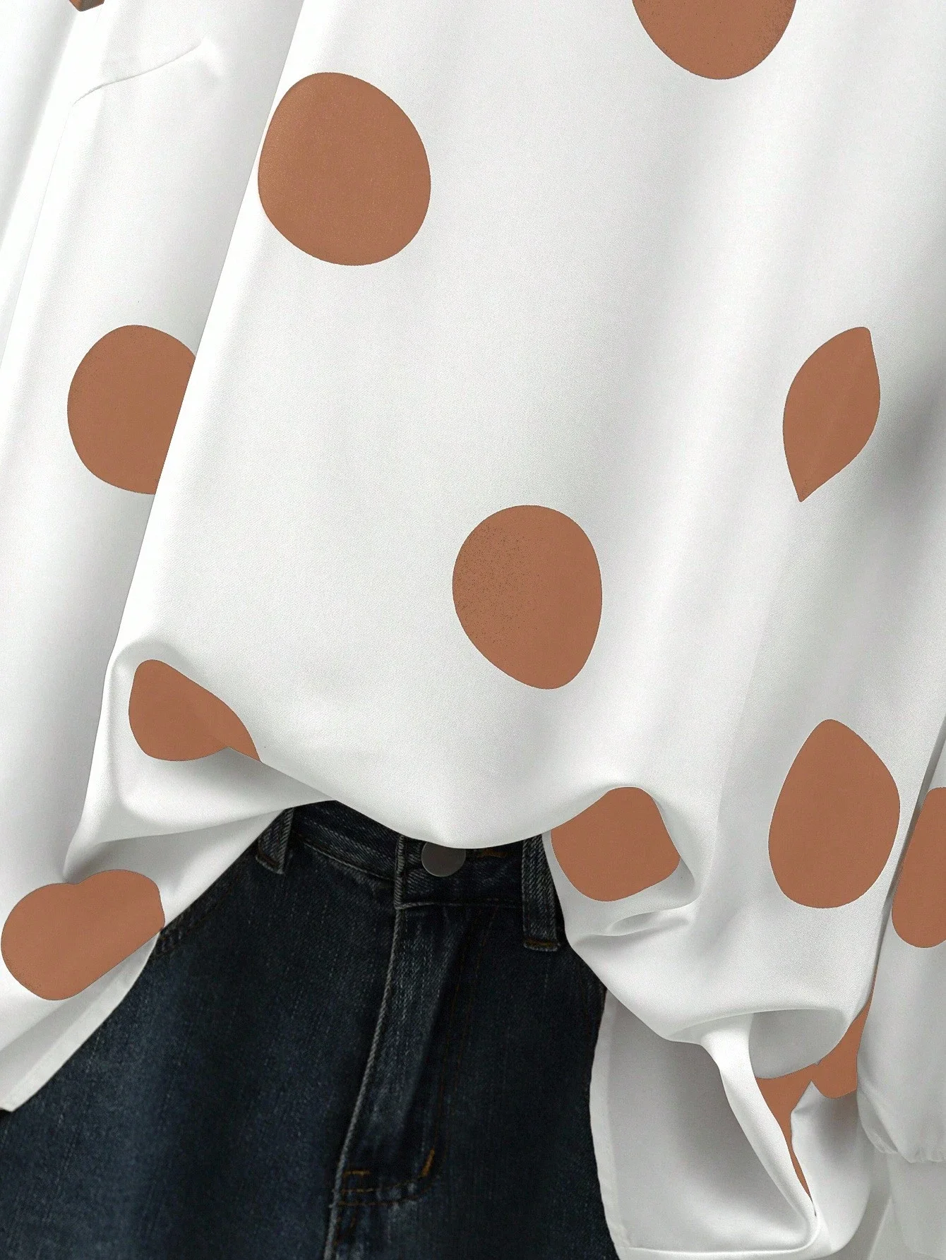 

Casual Loose Fit Round Neck Long Sleeve Polka Dot Blouse For Women