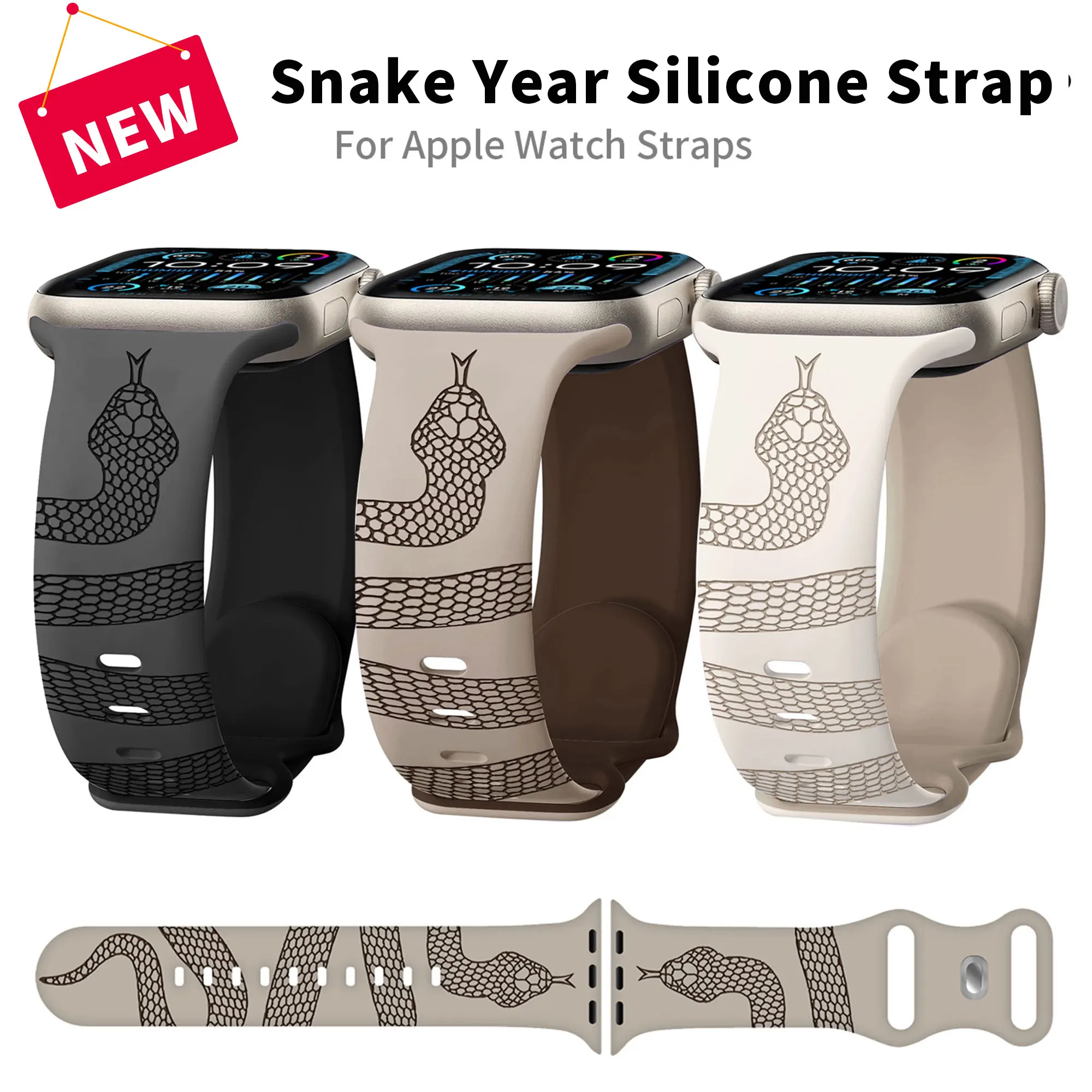 2025 Snake Pattern Strap for Apple Watch S10 46mm Strap 42mm 45mm 44mm 41mm 40mm 38mm Soft Silicone Strap for IWatch Series