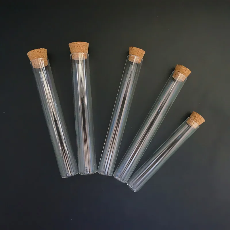 24pcs/lot All Sizes Clear Lab Flat Bottom Thickening  Glass Test Tube with Cork Stoppers