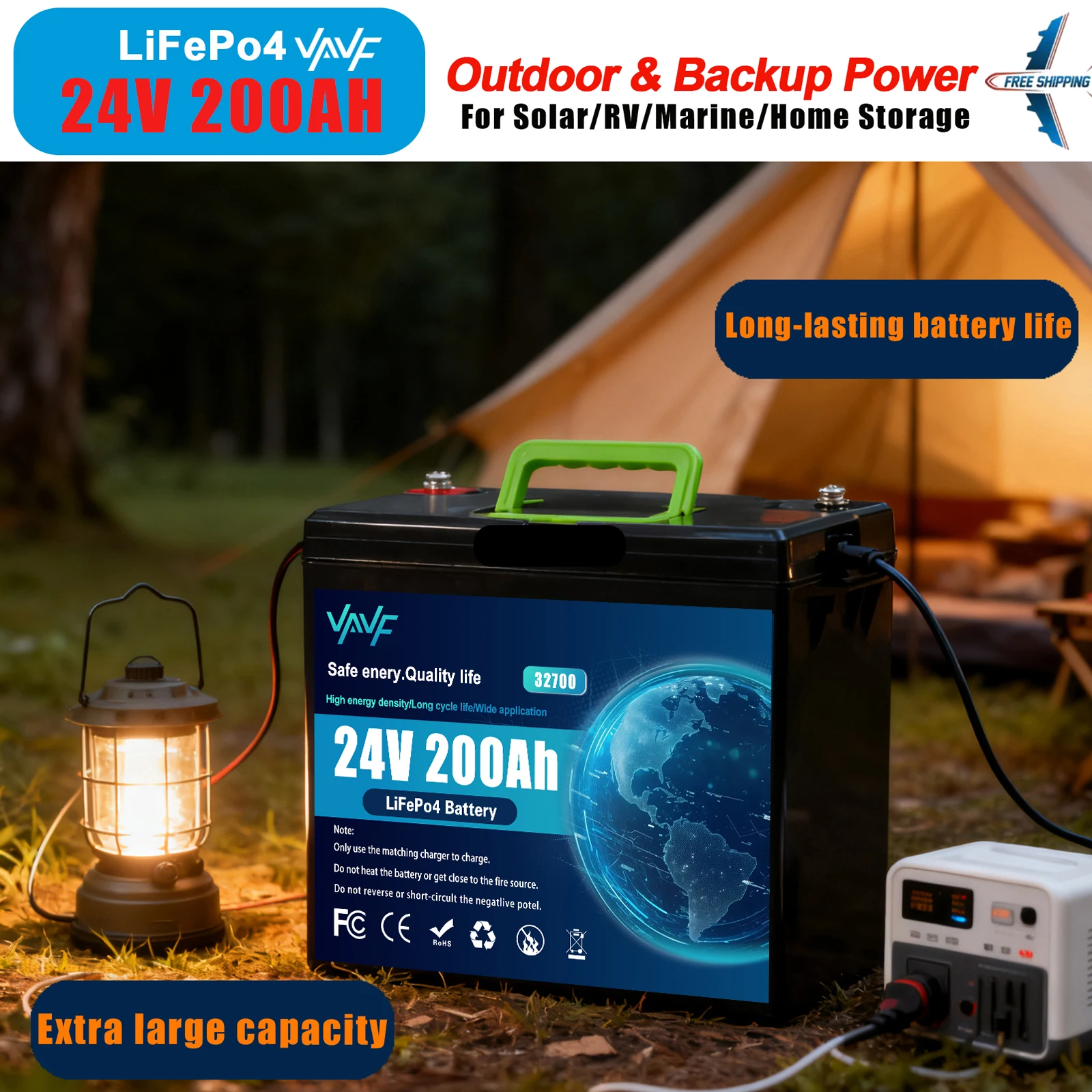 

Brand New 24V 200Ah LiFePO4 Deep Cycle Battery,️Rechargeable Built-in BMS,❄️for Solar Power,Scooters,Fish Finder,Boats