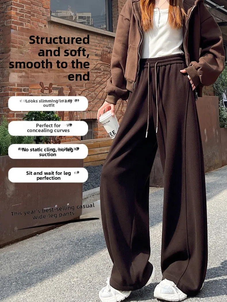 Camere Wide Leg Pants Women's Autumn Winter Lazy Sle Loose Fce Soft Narrow Version Knife  Trousers High Waist Elas...