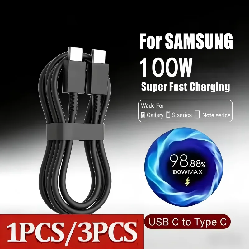 1/3Pcs PD 100W USB Type C to C Fast Charge Cable for Samsung Galaxy S23 S24 S25 Plus Note Ultra A53 A54 Charging Data Cable New