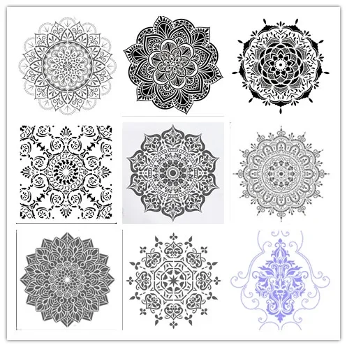 30 * 30cm 9 types DIY reusable molds laser cut painting stencils floor tile fabric wall mold furniture mandala for card making