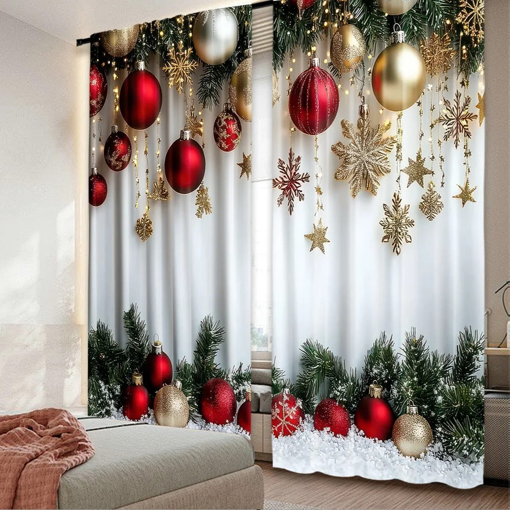 2 Stück 2D-Flachdruck Beliebte Weihnachtsvorhänge Festliche Ornamente (2) Digitaldruck-Polyestervorhänge Familienparty-Nutzung für Kunst