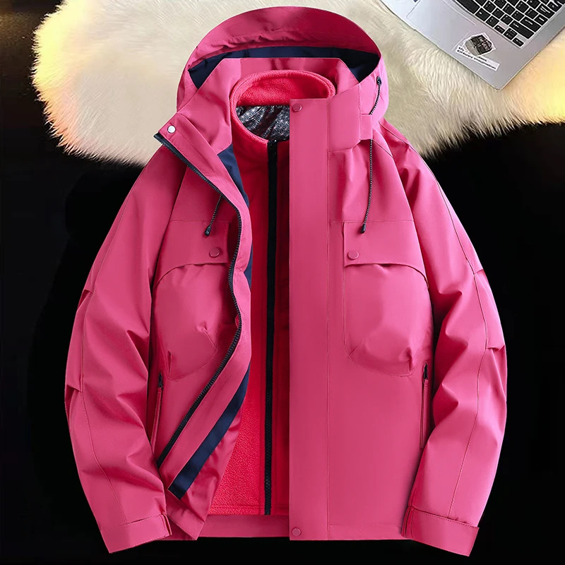 

Training Coat Mountain Climbing Suit Men Autumn Winter Outdoor Windbreaker Hooded Jacket Three-in-oneCotton-padded Men's Jacket