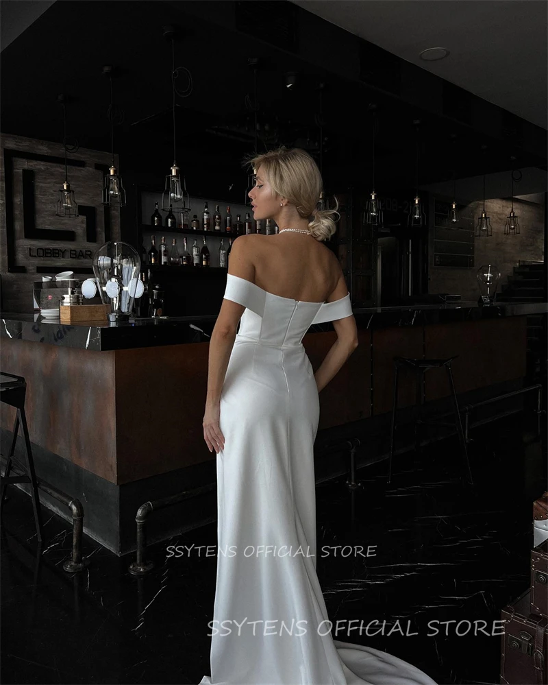 Boho Satin Wedding Dress Off The Shoulder Long Mermaid Robe De Mariée Bridal 2024 Slit Floor Length Bride Dresses For Women