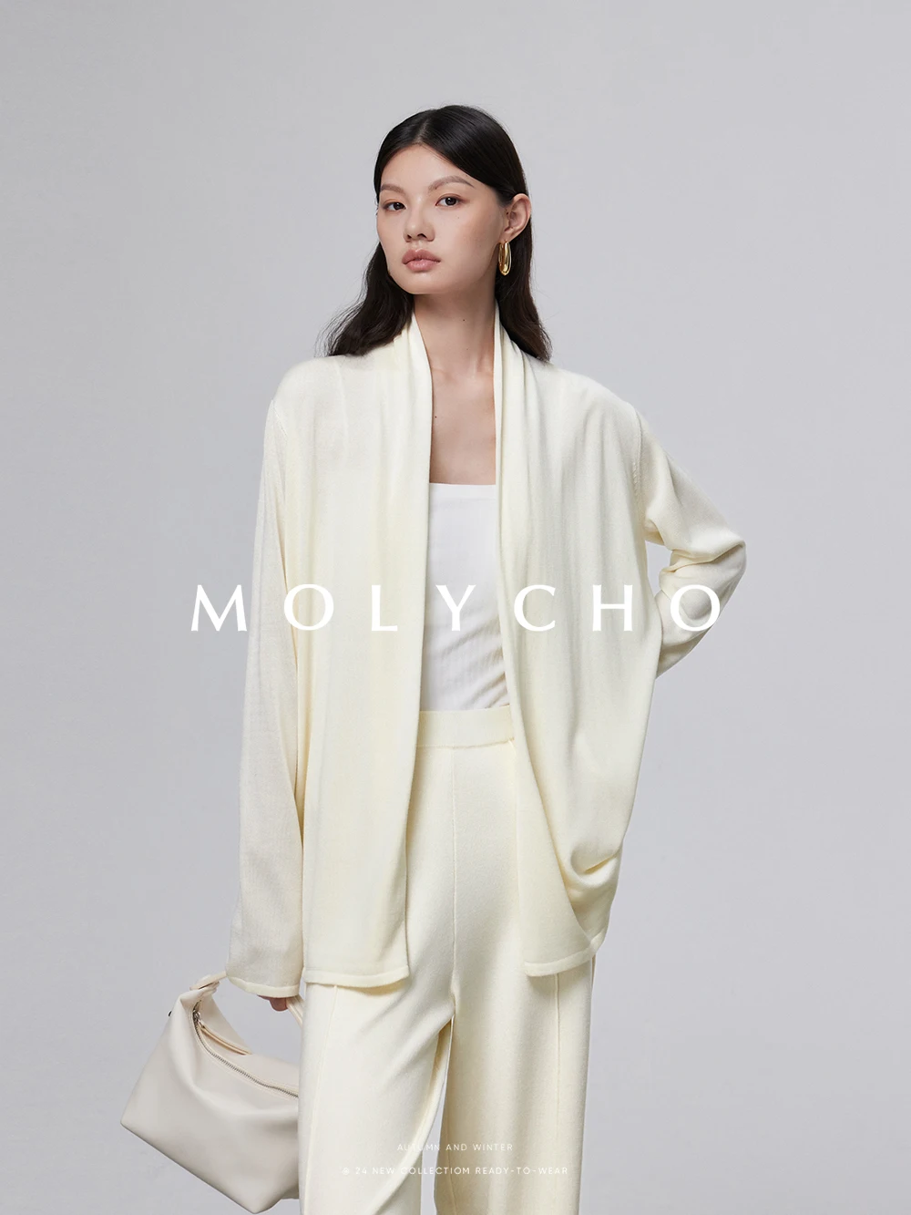 2026 Wool Elastic Waist Knitted Wide-Leg Pants for Women Winter High-Waisted Straight Loose Floor-Length Casual Pants