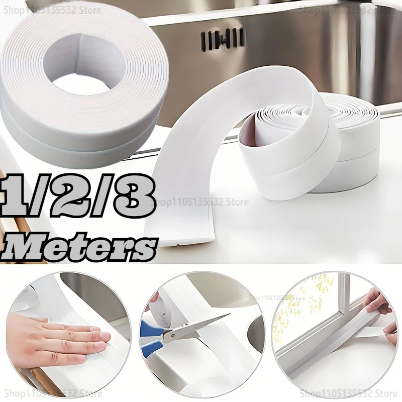 1 لفة شريط عزل حوض الاستحمام في الحمام، ملصق جداري مقاوم للماء ذاتي اللصق من مادة PVC باللون الأبيض مناسب للحمامات والأحواض وأحواض الاستحمام