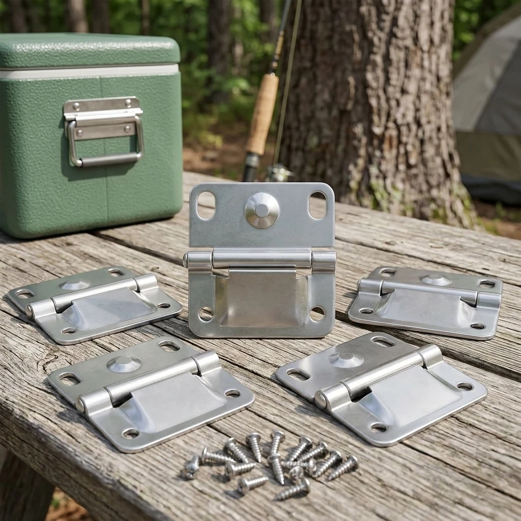 Camping Cooler Hinges Stainless Steel Replacement Hardware for Ice Chests Durable Lid Connectors with Screws
